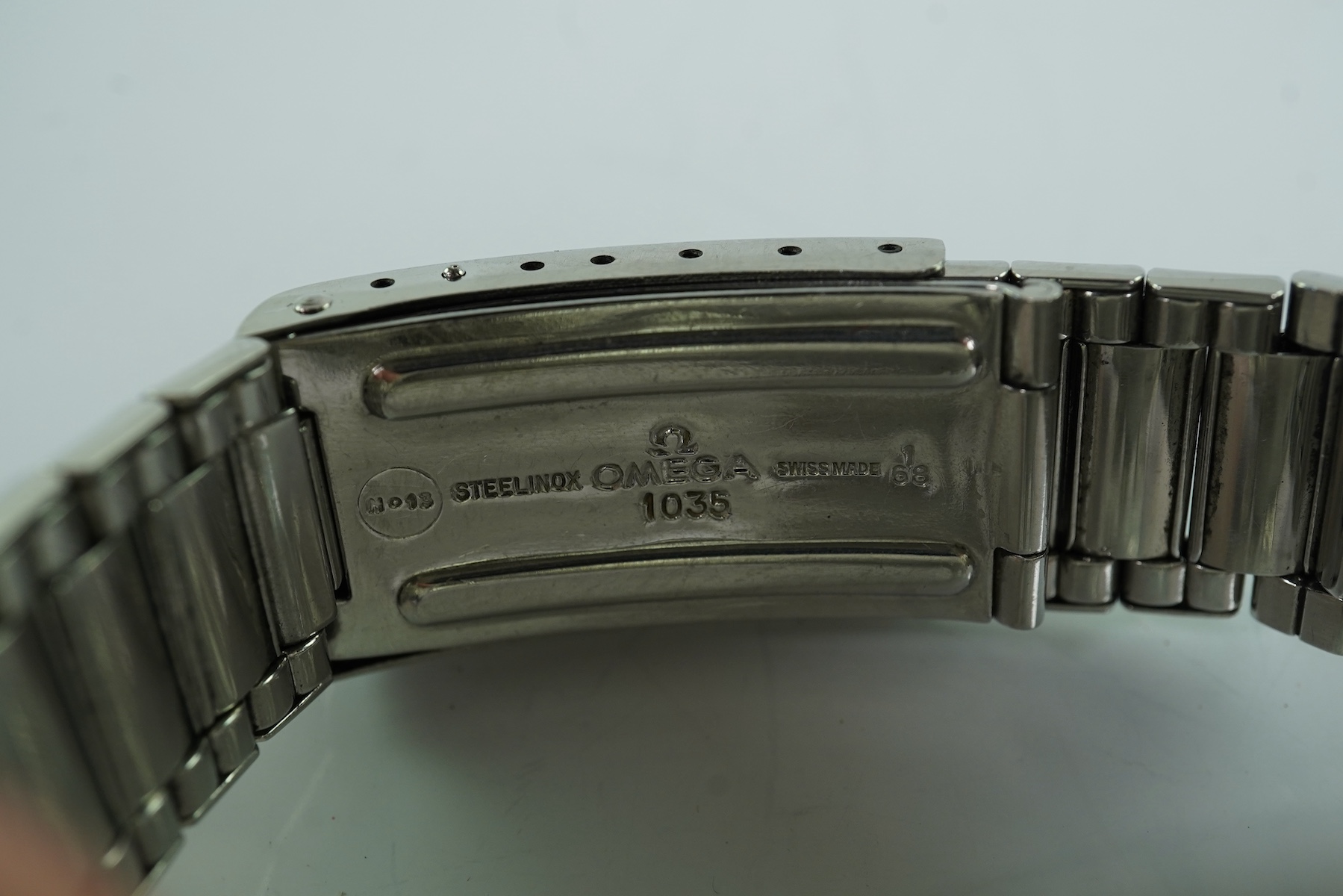 A gentleman's early 1967 stainless steel Omega Speedmaster 'Ed White' pre moon chronograph manual wind wrist watch
